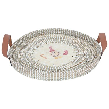 Tofariyah Serving Tray, Al Saif Gallery, 40&times;40&times;5 cm, Round - Beige