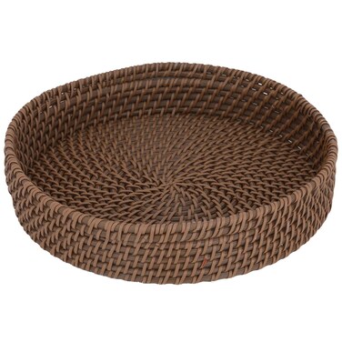 Wicker Serving Tray, Saif Gallery, 36 x 36 x 7 cm, Round - Brown
