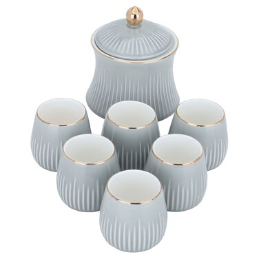 سيف غاليري طقم تقديم شاي بورسلين مع وعاء سكر، 8 قطع - رمادي