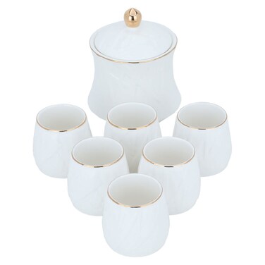 طقم أكواب شاي بورسلين، سيف غاليري، 8 قطع - أبيض