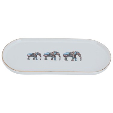 Porcelain Serving Dish Alsaif Gallery, 22 cm, Oval, Elephant Pattern - White