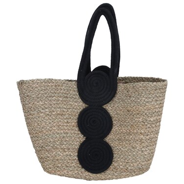 Saif Gallery Straw Bag, 44 x 18 cm - Beige Black