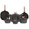 Black Titanium Granite Pot Set With Wooden Handle, 14 Pcs