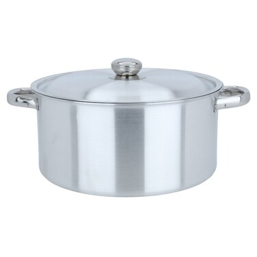 وعاء ألومنيوم بغطاء ومقابض قوية، 28 سم، دائري - فضي