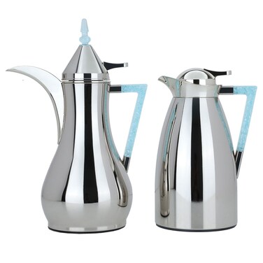 طقم مها ترمس ، نيكل لامع بمقبض بلوري سماوي