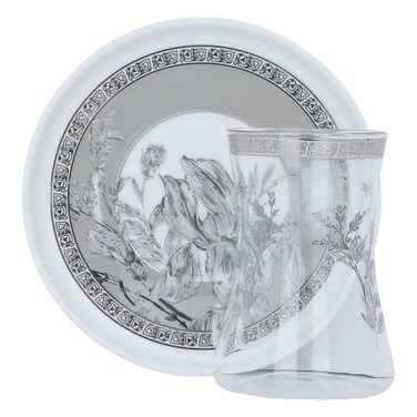 طقم أكواب سيف جاليري مع صحن زجاجي، 12 قطعة، 200 مل - ابيض شفاف