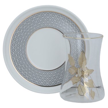 طقم تقديم فنجان شاي وقهوة من سيف غالي، 12 قطعة - أبيض