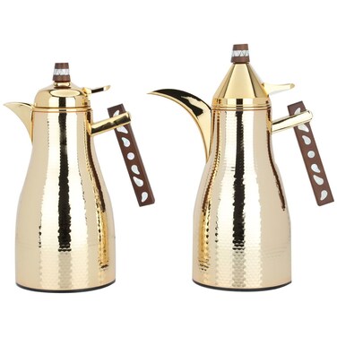 Golden Maymouna Thermos Set With Wooden Handle, Two Pieces