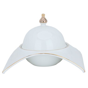 سيف غاليري قاعدة وغطاء وعاء التمر البورسلين - أبيض