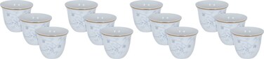 Saif Gallery Porcelain Arabic Coffee Cup Set, Birds Pattern, 12 Pieces - White