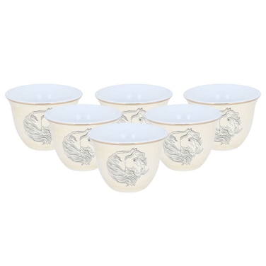 طقم فناجين قهوة عربية من السيف غاليري ، 12 قطعة - نقش حصان بخط ذهبي