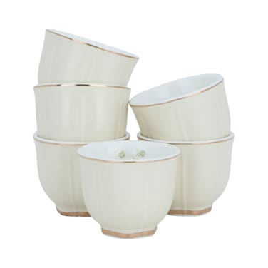 طقم فناجين قهوة من البورسلين باللونين البيج الفاتح والذهبي، 12 قطعة