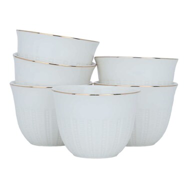 طقم من فناجين القهوة العربية المصنوعة من البورسلين الأبيض بخط ذهبي ، 12 قطعة