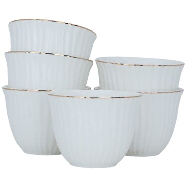 طقم فناجين قهوة عربي بورسلان أبيض بخط ذهبي 12 حبة