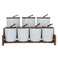 Saif Gallery Marble Spice Jar Set, 7 Pieces, Lid, Wooden Stand - White
