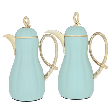 طقم ترمس أروى السيف غاليري، 2 قطعة - أخضر فاتح وذهبي