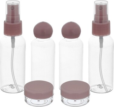 طقم قوارير +علب سفر بلاستيك سيف سو، محمولة مع حافظة، 50 مل، 6 قطع - وردي