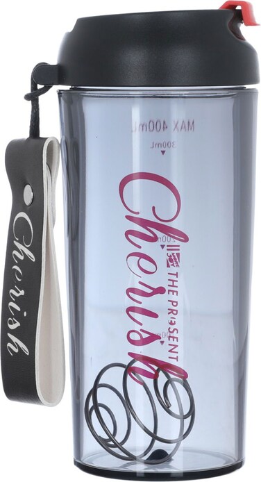 مطارة ماء رياضي بلاستيك سيف سو،مع حزام يد، 400 مل - أسود