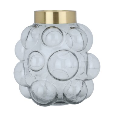 مزهرية زجاج دائري رمادي بذهبي