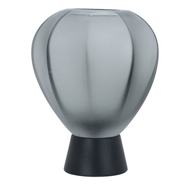 حامل شموع زجاجي السيف غاليري، 15.5×15.5×20 سم، بقاعدة خشبية - رمادي