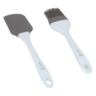 Saif Gallery Silicone Baking Tool Set, Spatula and Brush - White
