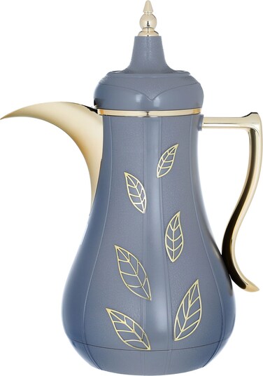 سيف غاليري طقم ترمس بلاستيك سلمى، 1+1 لتر، نقش ذهبي، 2 قطعة - رمادي غامق