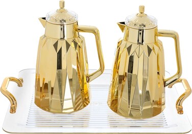 طقم ترمس بغطاء زجاجي حراري، سيف غاليري لميا، 1/1 لتر - ذهبي