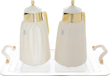 Lamia Al Saif Gallery Thermos Set, 1/1 Liter, 3 Pieces, Tufriya - Pearl Gold