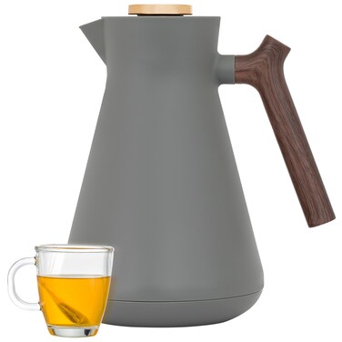 Amada Thermos 1 Liter, Dark Gray With Wooden Handle