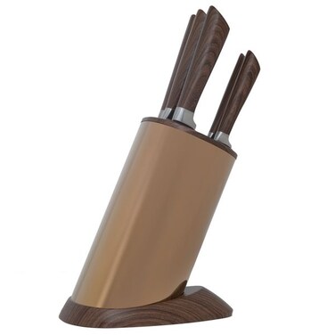 السيف غاليري طقم سكاكين استيل بيد خشبي باستاند 6 قطع