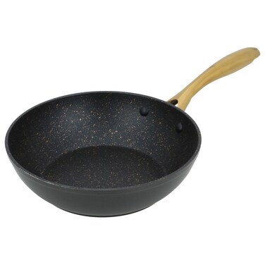 Rocky Deep Frying Pan Black Granite With Gold Handle 24cm