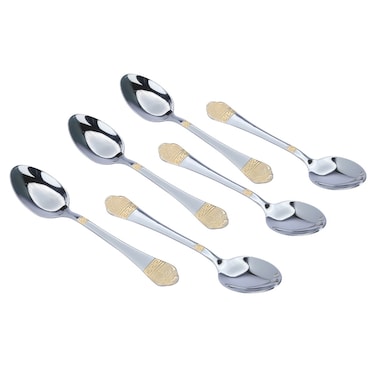 Saif Gallery Stainless Steel Dessert Spoon Set, 6 Pieces - Silver
