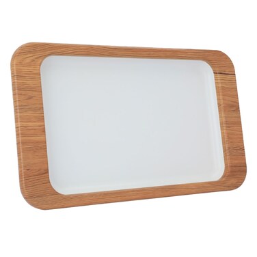 Serving Tray Steel, Al Seif Gallery, 49&times;39&times;3 cm, Rectangular, Wooden Edge, Large - White