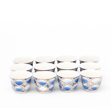 السيف غاليري طقم فناجين قهوة عربي، 90 مل، 12 قطعة - أزرق