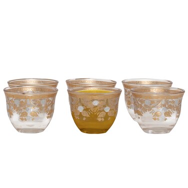 ماكس طقم فناجين قهوة زجاجية منقوشة بالذهب، 6 قطع