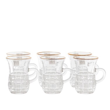 أقداح شاي بمقبض زجاجي ماكس ، جولدن لاين ، 6 قطع - شفاف