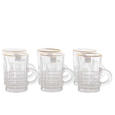 طقم فناجين شاي زجاجي ماكس من سيف غاليري، 6 قطع، مقبض زجاجي، خط ذهبي - شفاف