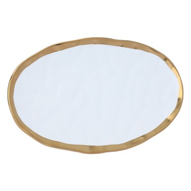 Saif Gallery Porcelain Serving Platter, 31 x 18 x 2 cm, Oval, Gold Lined - White