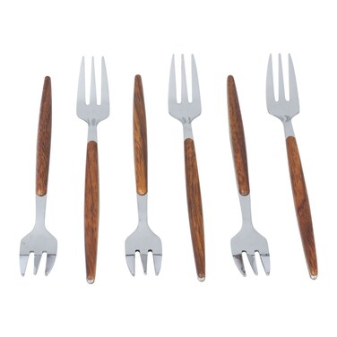 Saif Gallery Stainless Steel Dessert Fork Set, 6 Pieces - Brown