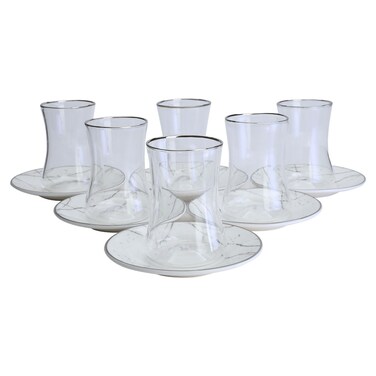 سيف غاليري طقم شاي زجاجي أسكانا، 12 قطعة - فضي