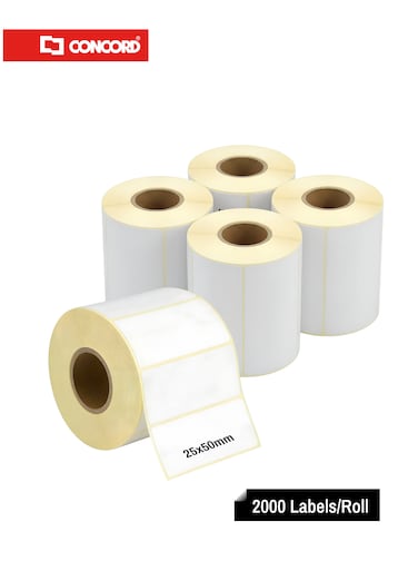 ملصقات باركود حرارية 25×50مم، 2000 ملصق لكل رول، عبوة 5 رول
