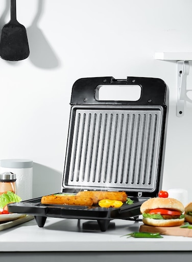 ريفورا 4 شرائح شواية وصانعة ساندويتش مع مؤشر مزدوج، تحكم في درجة الحرارة، صينية تنقيط قابلة للإزالة، 1400 وات RE-911، أجهزة المطبخ