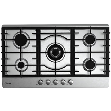 ميديا موقد غاز 5 شعلات 90 سم مع وظيفة اشتعال تلقائي فضي (غير شامل التركيب)