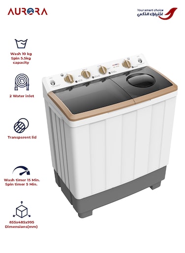 غسالة أورورا أورورا نصف أوتوماتيكية بحوضين، سعة 10 كجم، AR-11TTH