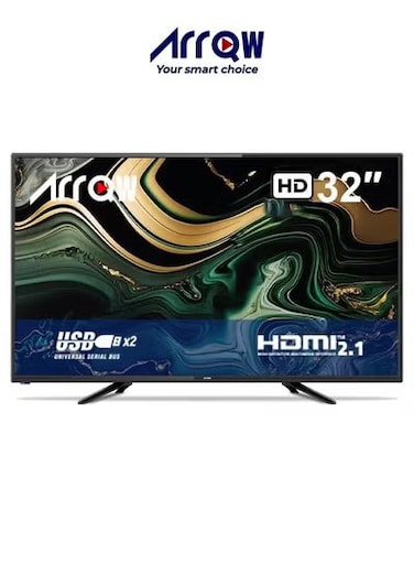 تلفزيون ARRQW LED مقاس 32 بوصة، تلفزيون LED رفيع مع حامل حائط وجهاز تحكم عن بعد، ومنافذ HDMI وUSB، ودعم متعدد اللغات، RO-32LP