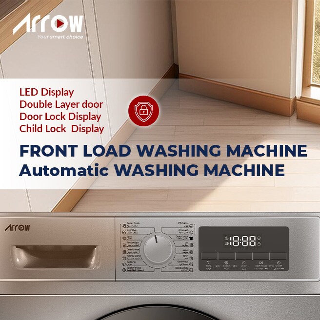 Thumbnail image for ARROW FRONT LOAD WASHING MACHINE 8KG, SILVER COLOR, DOUBLE LAYER DOOR,RO-09FWTS-01