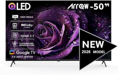 تلفزيون ARRQW 50 بوصة، QLED 4K Google TV (5.0)، ذاكرة وصول عشوائي (RAM) سعة 2 جيجابايت، سعة تخزين 16 جيجابايت، (NETFLIX Prime Video YouTube) - RO-50LCQ120