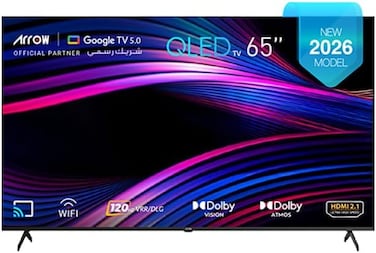 تلفزيون ARRQW 65 بوصة، QLED 4K Google TV (5.0) ذاكرة الوصول العشوائي - 2 جيجابايت - سعة التخزين 16 جيجابايت (NETFLIX، Prime Video، YouTube) - RO-65LCQ120