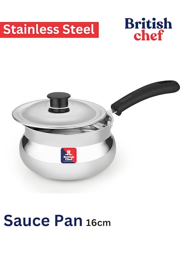 Stainless Steel Sauce Pan 16cm   Mirror Finish   Even Heat Distribution   Durable &amp; Easy to Clean