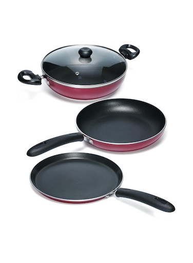 4 Piece Nonstick Cookware Jumbo  Set   26cm Tawa , 24cm Fry Pan, 24cm Kadai   Insulated Handle Powered with Premium Grip